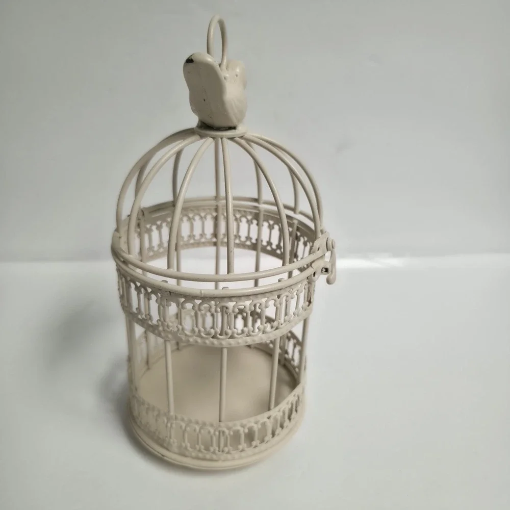 SmallWhite Metal Decorative Bird Cage Tealight Candle Holder Wedding Favor Decor